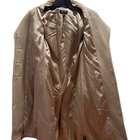NWOT Bebe Beige Coat Wool with detachable Rabbit Fur collar. Size M - Picture 7 of 15